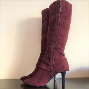 Burgundy Suede Knee High Boots